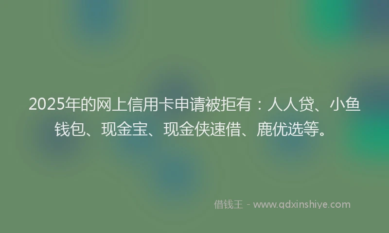2025年的网上信用卡申请被拒有：人人贷、小鱼钱包、现金宝、现金侠速借、鹿优选等。