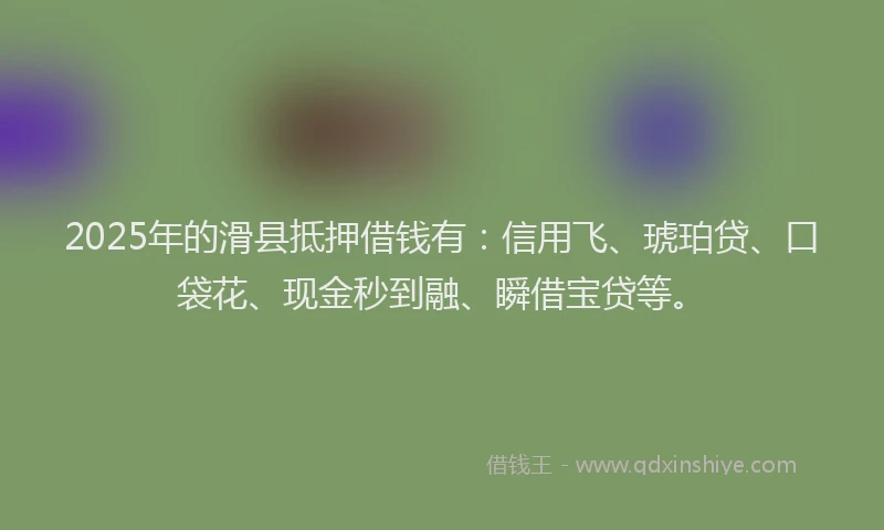 2025年的滑县抵押借钱有：信用飞、琥珀贷、口袋花、现金秒到融、瞬借宝贷等。