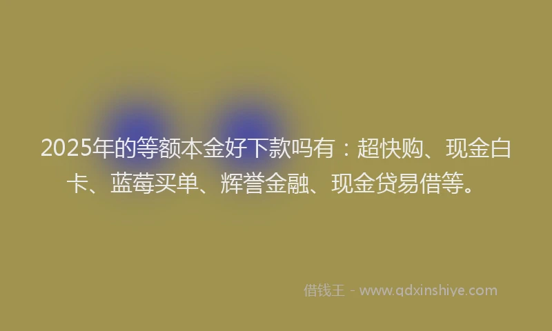 2025年的等额本金好下款吗有：超快购、现金白卡、蓝莓买单、辉誉金融、现金贷易借等。