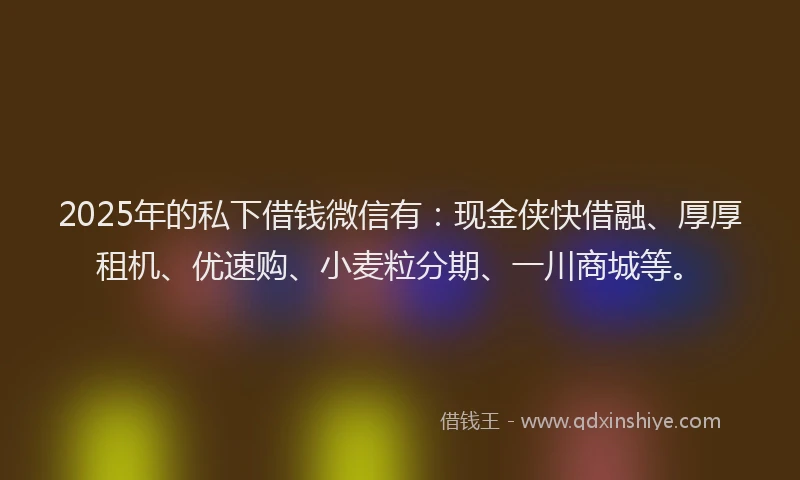 2025年的私下借钱微信有：现金侠快借融、厚厚租机、优速购、小麦粒分期、一川商城等。