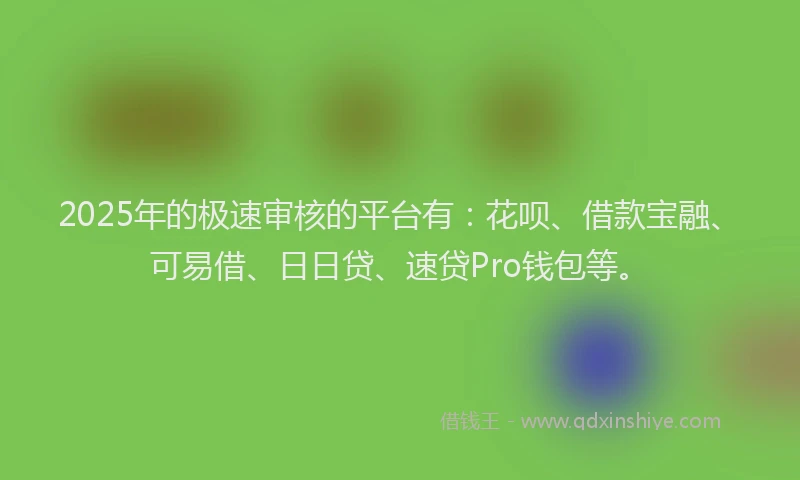 2025年的极速审核的平台有：花呗、借款宝融、可易借、日日贷、速贷Pro钱包等。