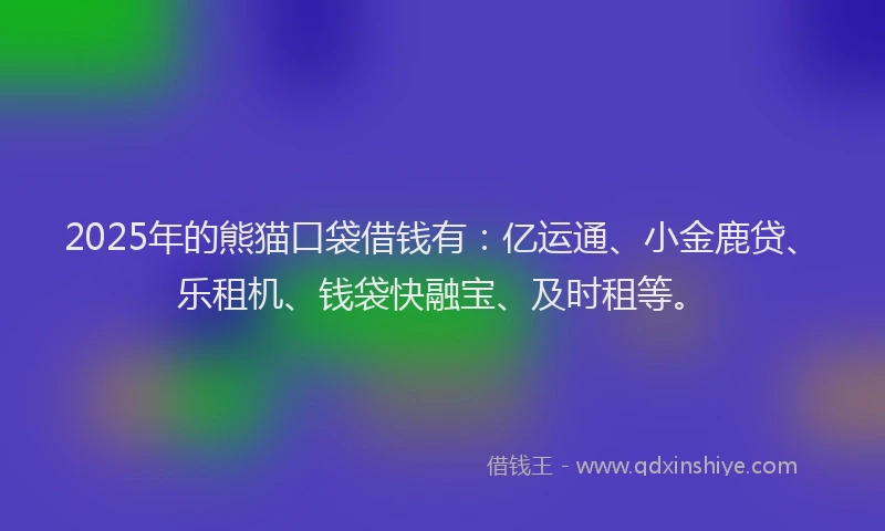 2025年的熊猫口袋借钱有：亿运通、小金鹿贷、乐租机、钱袋快融宝、及时租等。