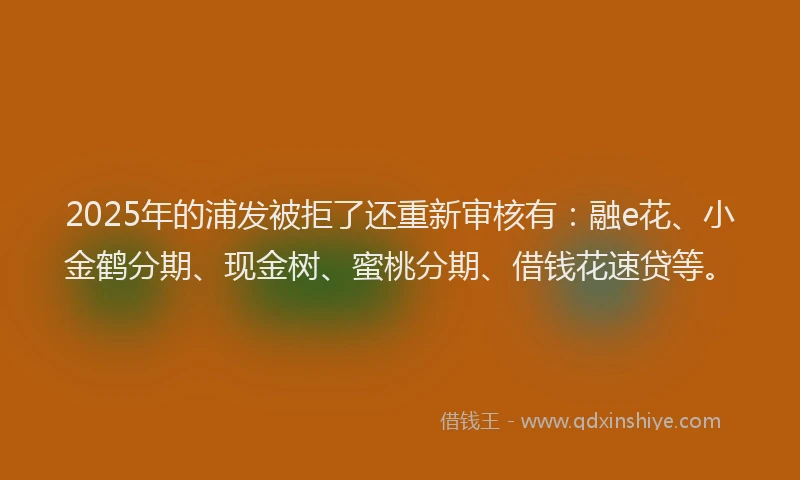 2025年的浦发被拒了还重新审核有：融e花、小金鹤分期、现金树、蜜桃分期、借钱花速贷等。