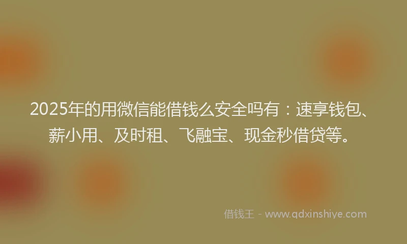 2025年的用微信能借钱么安全吗有：速享钱包、薪小用、及时租、飞融宝、现金秒借贷等。