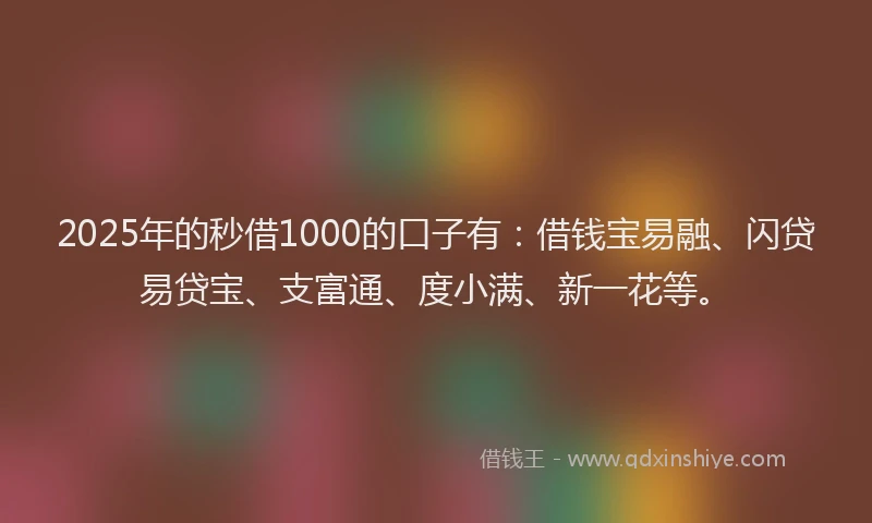 2025年的秒借1000的口子有：借钱宝易融、闪贷易贷宝、支富通、度小满、新一花等。
