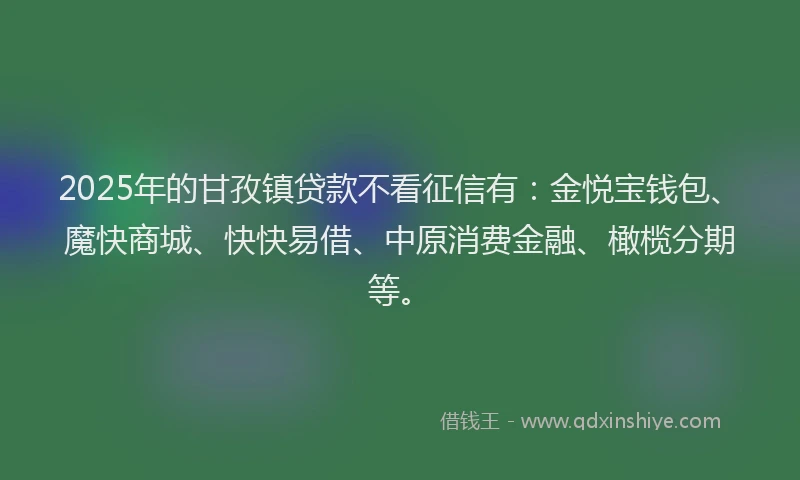 2025年的甘孜镇贷款不看征信有：金悦宝钱包、魔快商城、快快易借、中原消费金融、橄榄分期等。