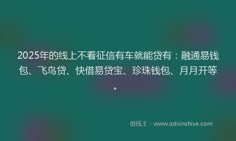 2025年的线上不看征信有车就能贷有：融通易钱包、飞鸟贷、快借易贷宝、珍珠钱包、月月开等。