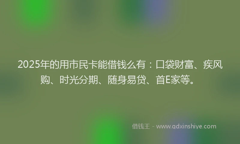 2025年的用市民卡能借钱么有：口袋财富、疾风购、时光分期、随身易贷、首E家等。