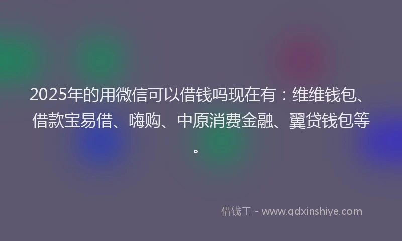 2025年的用微信可以借钱吗现在有：维维钱包、借款宝易借、嗨购、中原消费金融、翼贷钱包等。