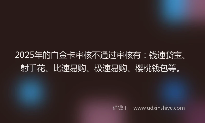 2025年的白金卡审核不通过审核有：钱速贷宝、射手花、比速易购、极速易购、樱桃钱包等。