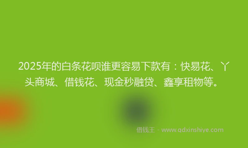 2025年的白条花呗谁更容易下款有：快易花、丫头商城、借钱花、现金秒融贷、鑫享租物等。