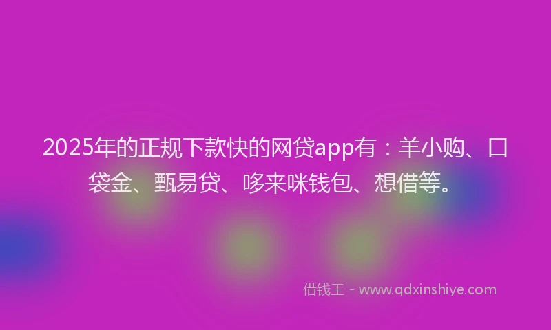 2025年的正规下款快的网贷app有：羊小购、口袋金、甄易贷、哆来咪钱包、想借等。