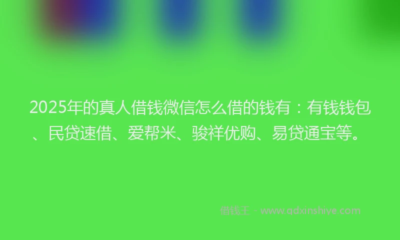 2025年的真人借钱微信怎么借的钱有：有钱钱包、民贷速借、爱帮米、骏祥优购、易贷通宝等。