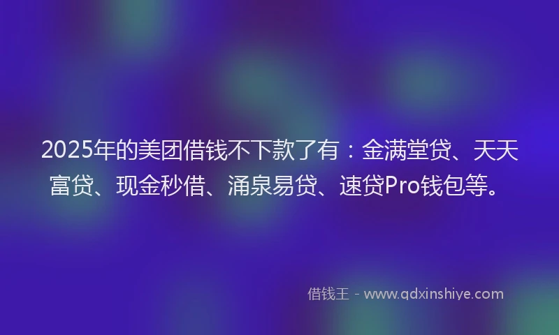 2025年的美团借钱不下款了有：金满堂贷、天天富贷、现金秒借、涌泉易贷、速贷Pro钱包等。