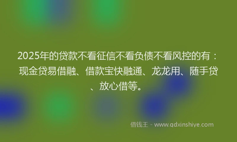 2025年的贷款不看征信不看负债不看风控的有：现金贷易借融、借款宝快融通、龙龙用、随手贷、放心借等。