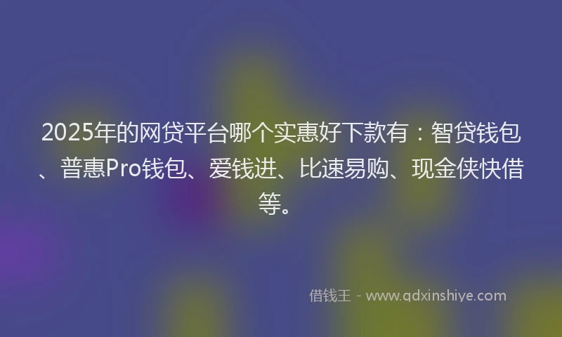 2025年的网贷平台哪个实惠好下款有：智贷钱包、普惠Pro钱包、爱钱进、比速易购、现金侠快借等。