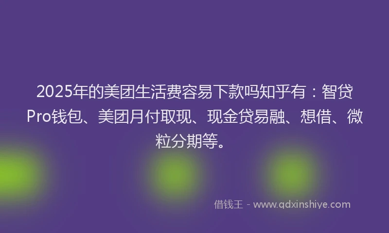 2025年的美团生活费容易下款吗知乎有：智贷Pro钱包、美团月付取现、现金贷易融、想借、微粒分期等。