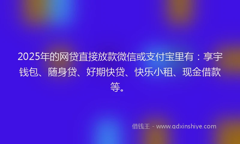 2025年的网贷直接放款微信或支付宝里有：享宇钱包、随身贷、好期快贷、快乐小租、现金借款等。
