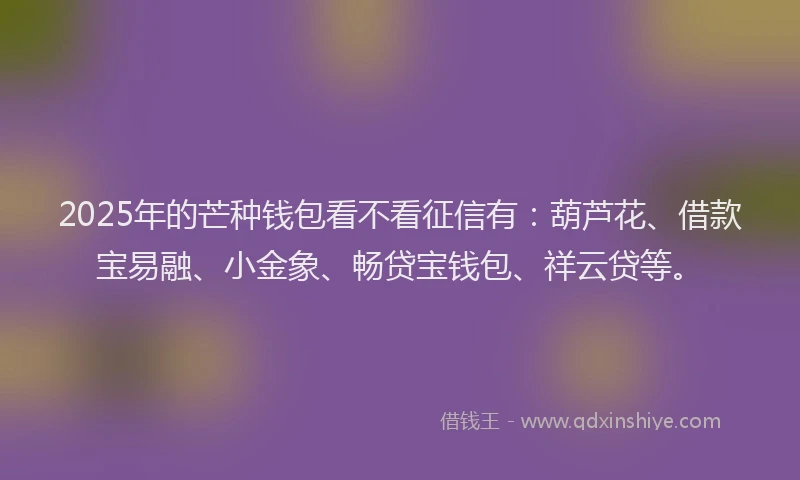 2025年的芒种钱包看不看征信有：葫芦花、借款宝易融、小金象、畅贷宝钱包、祥云贷等。