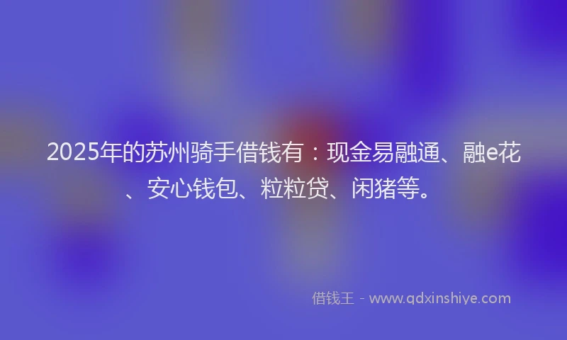 2025年的苏州骑手借钱有：现金易融通、融e花、安心钱包、粒粒贷、闲猪等。