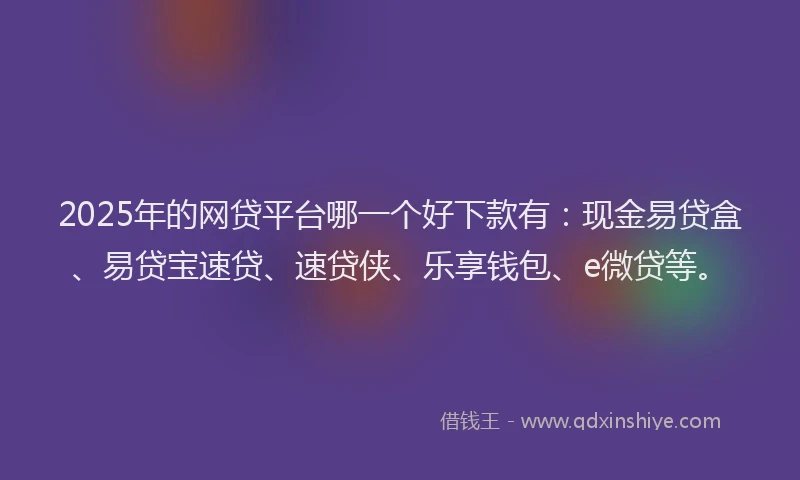 2025年的网贷平台哪一个好下款有：现金易贷盒、易贷宝速贷、速贷侠、乐享钱包、e微贷等。