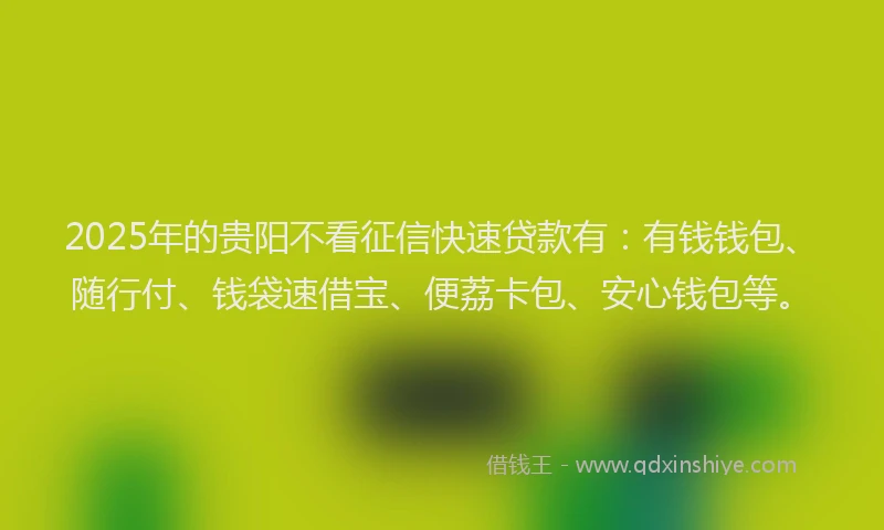 2025年的贵阳不看征信快速贷款有：有钱钱包、随行付、钱袋速借宝、便荔卡包、安心钱包等。