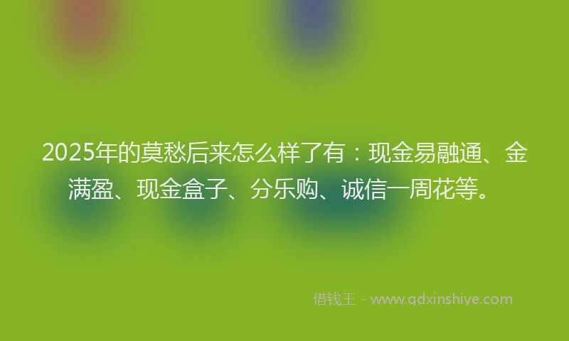 2025年的莫愁后来怎么样了有：现金易融通、金满盈、现金盒子、分乐购、诚信一周花等。