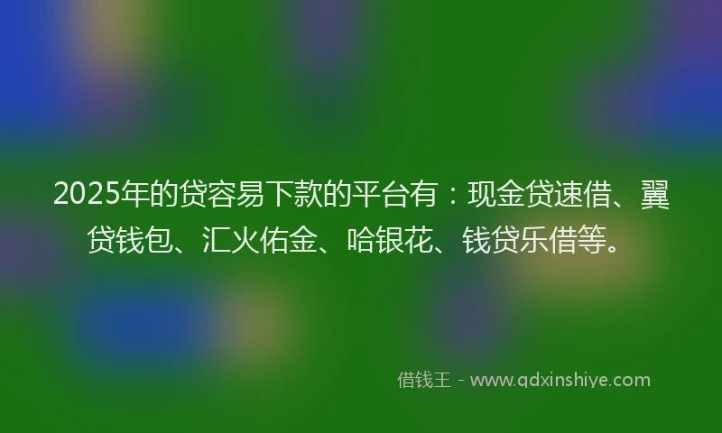 2025年的贷容易下款的平台有：现金贷速借、翼贷钱包、汇火佑金、哈银花、钱贷乐借等。