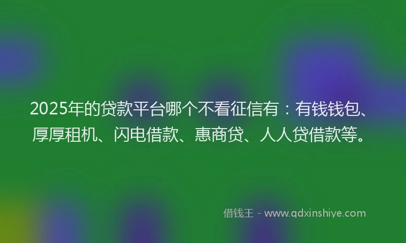 2025年的贷款平台哪个不看征信有：有钱钱包、厚厚租机、闪电借款、惠商贷、人人贷借款等。