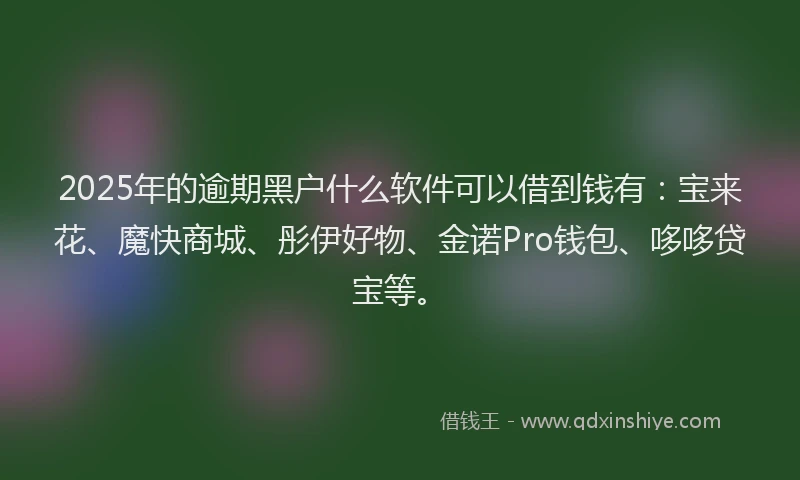 2025年的逾期黑户什么软件可以借到钱有：宝来花、魔快商城、彤伊好物、金诺Pro钱包、哆哆贷宝等。