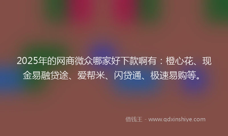 2025年的网商微众哪家好下款啊有：橙心花、现金易融贷途、爱帮米、闪贷通、极速易购等。