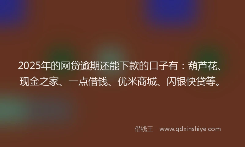 2025年的网贷逾期还能下款的口子有：葫芦花、现金之家、一点借钱、优米商城、闪银快贷等。