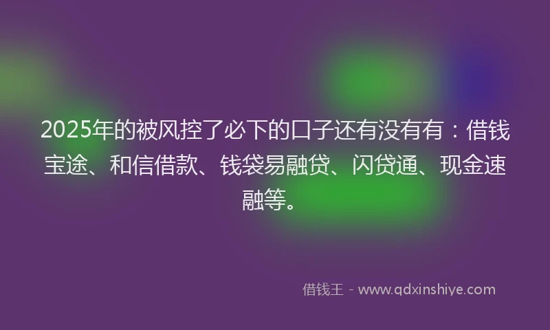 2025年的被风控了必下的口子还有没有有：借钱宝途、和信借款、钱袋易融贷、闪贷通、现金速融等。
