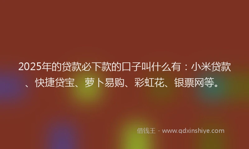 2025年的贷款必下款的口子叫什么有：小米贷款、快捷贷宝、萝卜易购、彩虹花、银票网等。