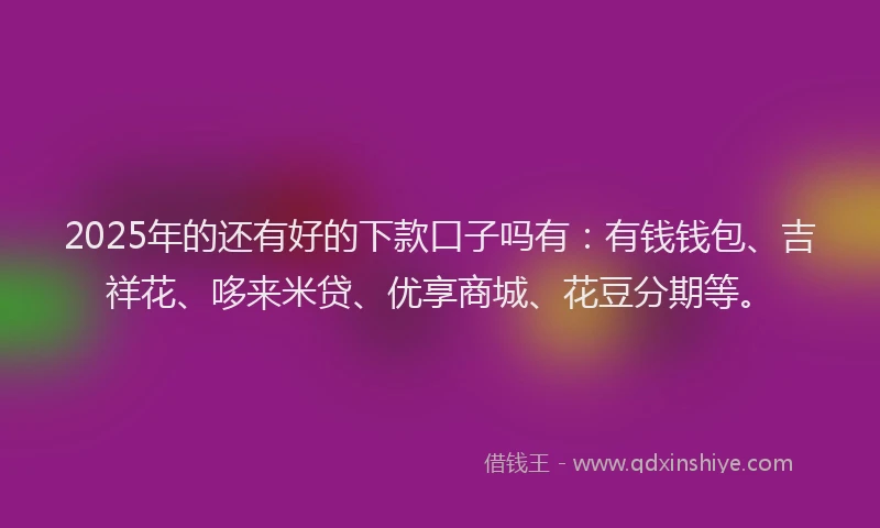 2025年的还有好的下款口子吗有：有钱钱包、吉祥花、哆来米贷、优享商城、花豆分期等。