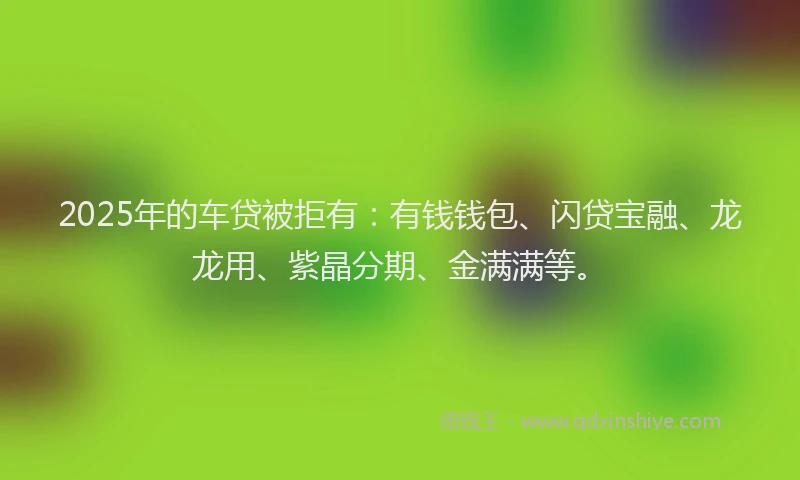 2025年的车贷被拒有:有钱钱包、闪贷宝融、龙龙用、紫晶分期、金满满等。