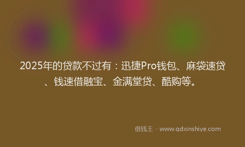 2025年的贷款不过有：迅捷Pro钱包、麻袋速贷、钱速借融宝、金满堂贷、酷购等。