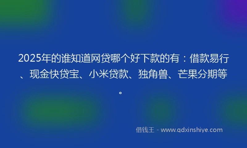 2025年的谁知道网贷哪个好下款的有：借款易行、现金快贷宝、小米贷款、独角兽、芒果分期等。
