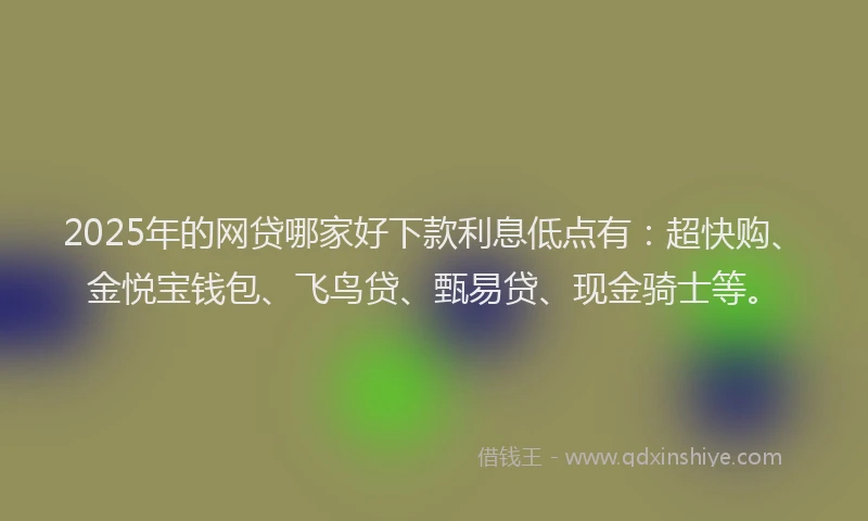 2025年的网贷哪家好下款利息低点有：超快购、金悦宝钱包、飞鸟贷、甄易贷、现金骑士等。
