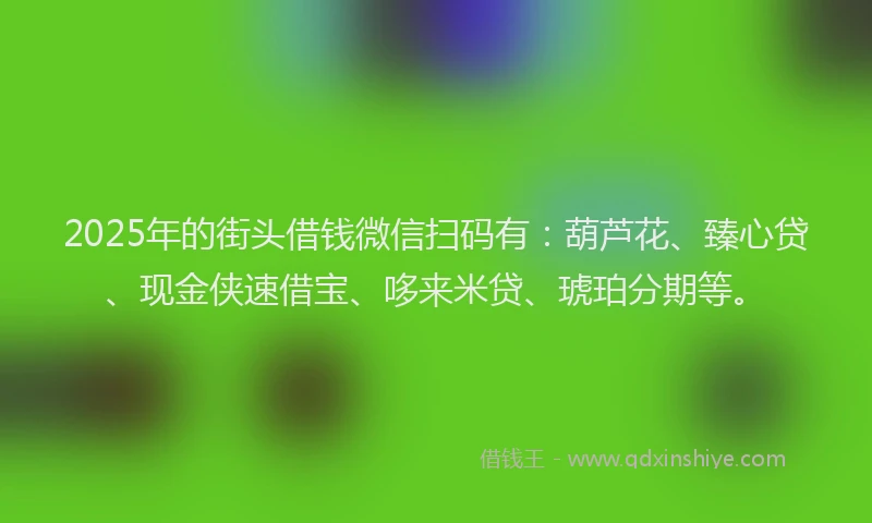 2025年的街头借钱微信扫码有：葫芦花、臻心贷、现金侠速借宝、哆来米贷、琥珀分期等。