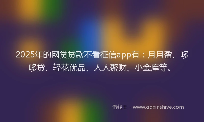 2025年的网贷贷款不看征信app有：月月盈、哆哆贷、轻花优品、人人聚财、小金库等。