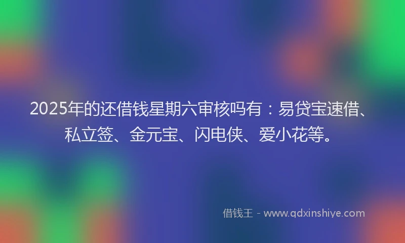2025年的还借钱星期六审核吗有：易贷宝速借、私立签、金元宝、闪电侠、爱小花等。