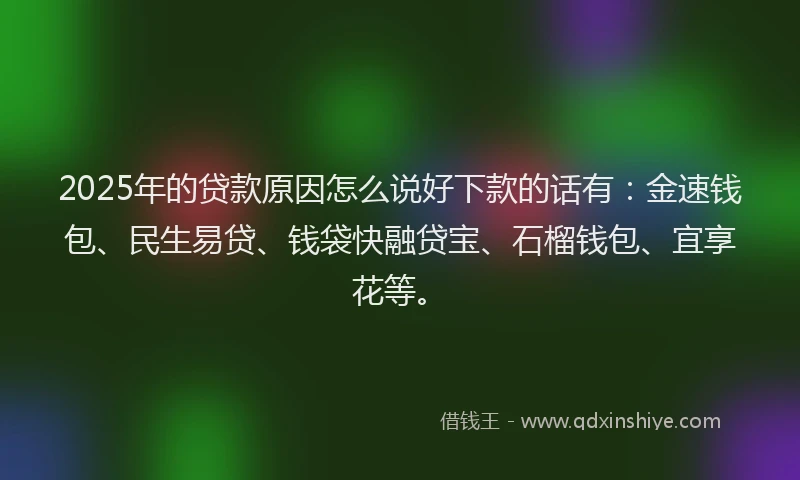 2025年的贷款原因怎么说好下款的话有：金速钱包、民生易贷、钱袋快融贷宝、石榴钱包、宜享花等。