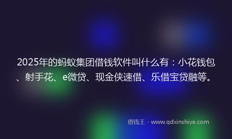 2025年的蚂蚁集团借钱软件叫什么有：小花钱包、射手花、e微贷、现金侠速借、乐借宝贷融等。