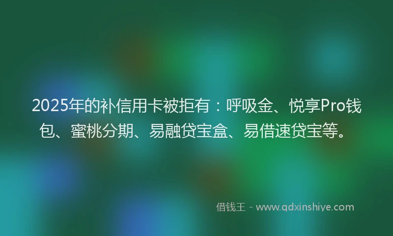 2025年的补信用卡被拒有：呼吸金、悦享Pro钱包、蜜桃分期、易融贷宝盒、易借速贷宝等。