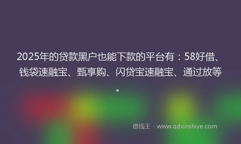 2025年的贷款黑户也能下款的平台有：58好借、钱袋速融宝、甄享购、闪贷宝速融宝、通过放等。