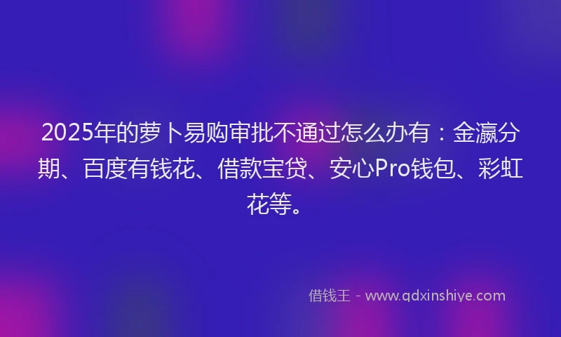 2025年的萝卜易购审批不通过怎么办有：金瀛分期、百度有钱花、借款宝贷、安心Pro钱包、彩虹花等。