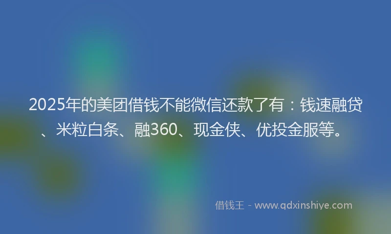 2025年的美团借钱不能微信还款了有：钱速融贷、米粒白条、融360、现金侠、优投金服等。