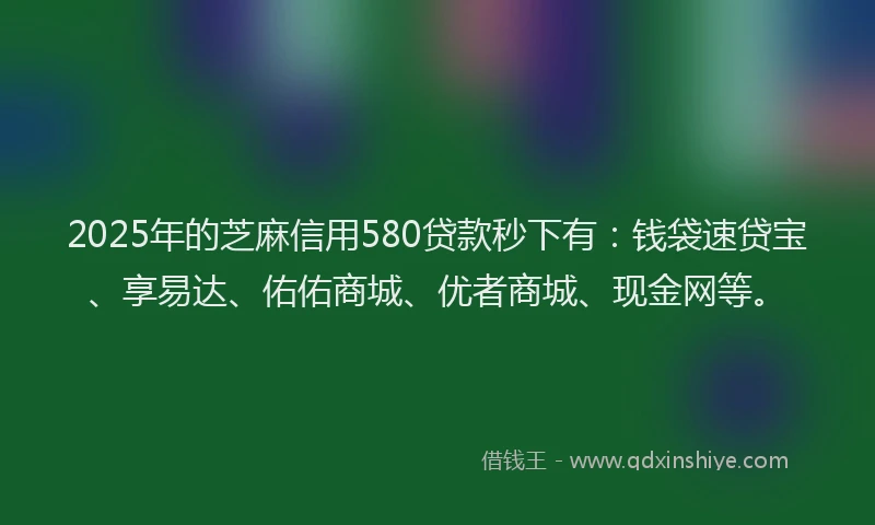 2025年的芝麻信用580贷款秒下有：钱袋速贷宝、享易达、佑佑商城、优者商城、现金网等。