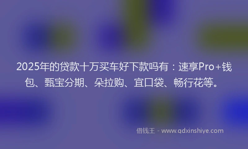 2025年的贷款十万买车好下款吗有：速享Pro+钱包、甄宝分期、朵拉购、宜口袋、畅行花等。